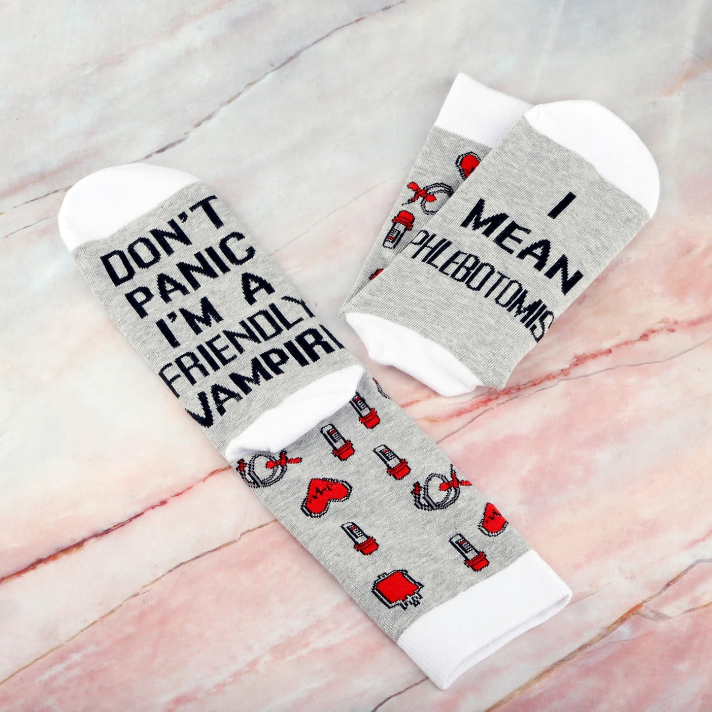 G2TUP Phlebotomist Socks Phlebotomy Technician Gift Don't Panic I'm a Friendly Vampire I Mean Phlebotomist Socks
