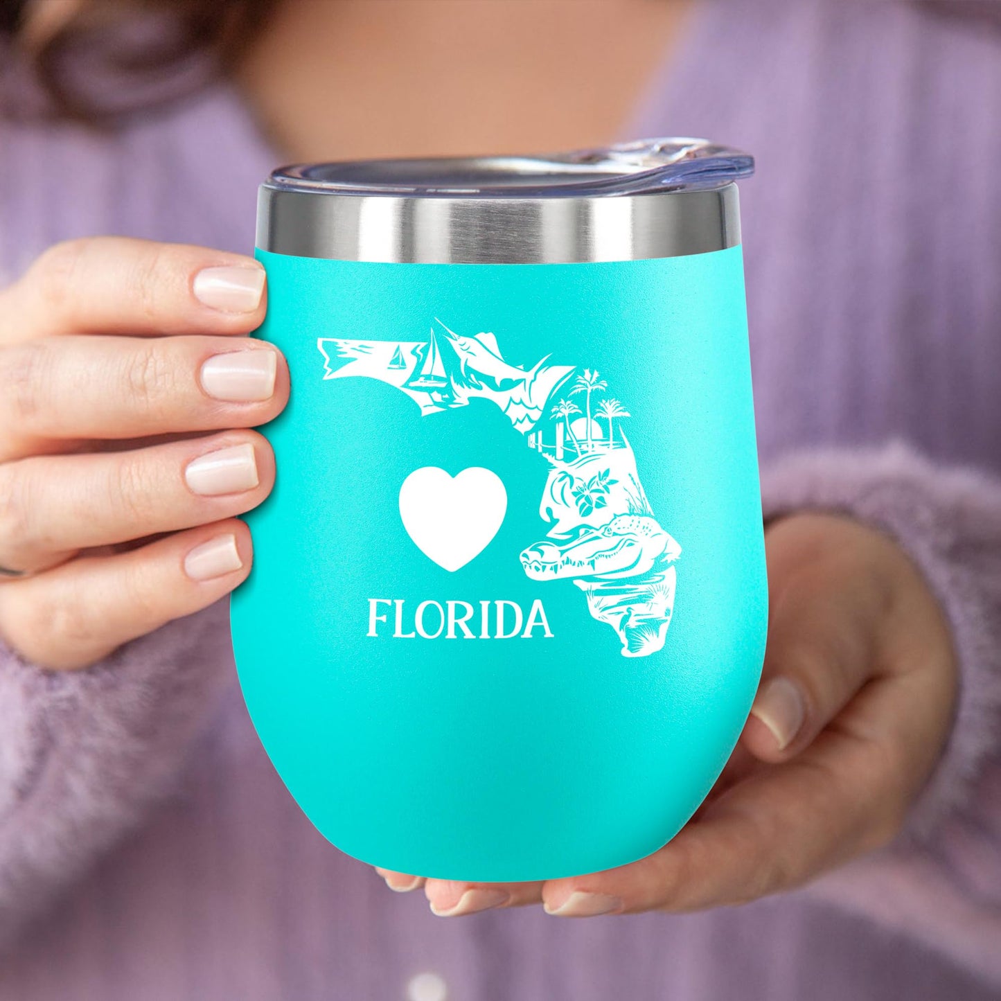 Love Florida 12 OZ Insulated Wine Tumbler,with Lid Vacuum Stainless Steel Coffee Mug,Unique Florida Themed Best Gifts for Friend Lover Wife Girlfriend,Idea for Women,Souvenirs (Mint)