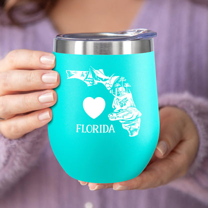Love Florida 12 OZ Insulated Wine Tumbler,with Lid Vacuum Stainless Steel Coffee Mug,Unique Florida Themed Best Gifts for Friend Lover Wife Girlfriend,Idea for Women,Souvenirs (Mint)