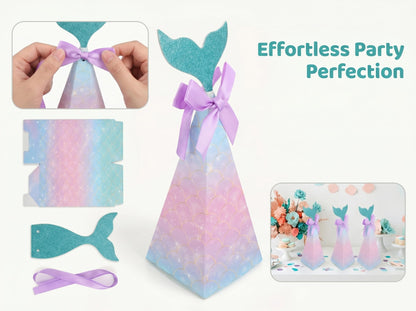 20PCS Mermaid Party Boxes, Mermaid Gift Bags with Thank You Stickers for Kids Birthday, Ariel Costume Ball, Under The Sea Party Decorations