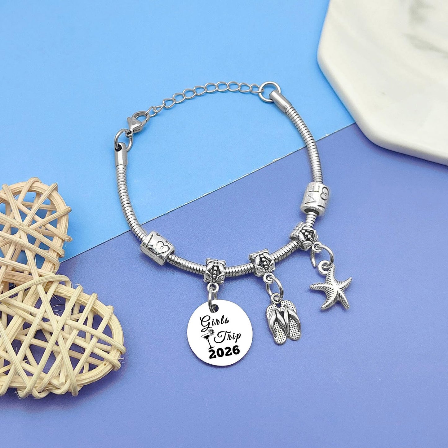 Girls Trip Gifts Girls Trip Weekend Gift Stainless Steel Bracelet Vacation Gifts for Women Beach Gift for Friend Bachelorette Party Presents Girl Weekend Getaway Presents Birthday Beach Present Women