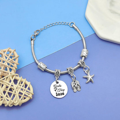 Girls Trip Gifts Girls Trip Weekend Gift Stainless Steel Bracelet Vacation Gifts for Women Beach Gift for Friend Bachelorette Party Presents Girl Weekend Getaway Presents Birthday Beach Present Women