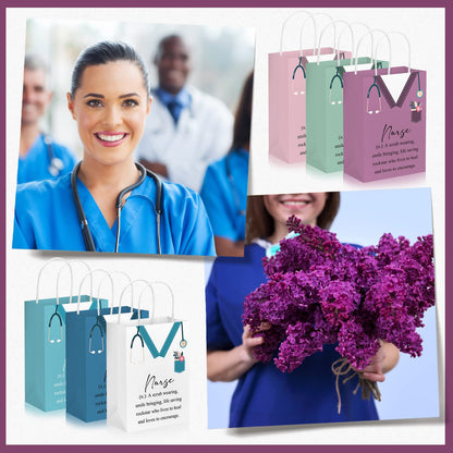 Woanger 50 Pieces Nurse Appreciation Gift Bag Bulk Nurse Week 2026 Gift Goodie Paper Bag with Handle Nursing Graduation Thank You Handbag for Lpn Assistant Cna Week Party Favor Supplies, 5 Colors