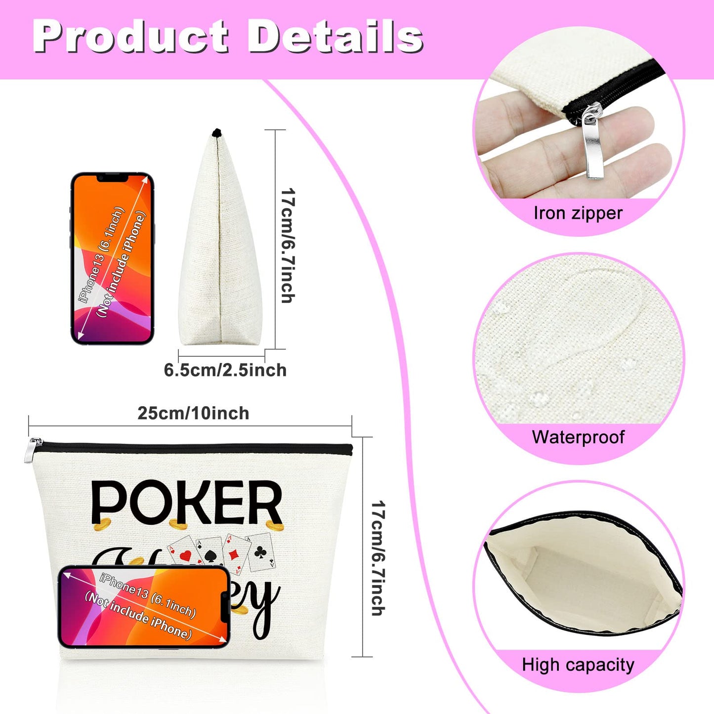 Mxrymvu Funny Casino Lover Gift Poker Money Cosmetic Bag for Women Gambler Makeup Bag Christmas Birthday Present for Gambler Friends Her Retirement Present for Grandma Travel Makeup Pouch