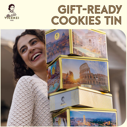 Matilde Vicenzi Roma Cookie Gift Tin - Pastries & Cookies in Individually Wrapped Trays - Gourmet Gifts For Father's Day, Teacher, Birthday - Assorted Cookies in Italian Design Tin 32.5oz (920g)