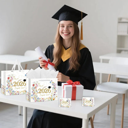 Zliisang 1PCS Class of 2026 Graduation Gift Bag for Girls with Tissue Paper and Greeting Card Wildflower Floral Congrats Grad Party Favor Supplies Graduation Party Decorations