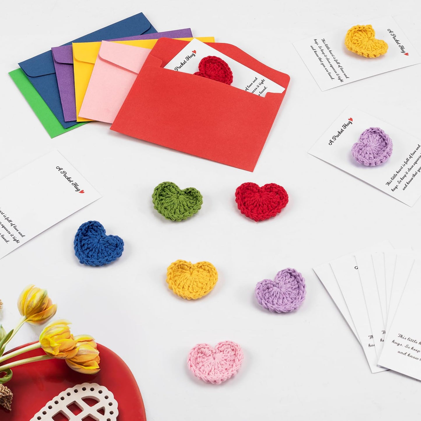 Little Pocket Heart Hug Cards 6 Pack Keepsake Long Social Distancing Thinking of You Encouragement Sentimental Inspirational Positivity Handmade Crochet Love for Vacation Festival All Occasion