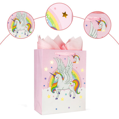Laidans 13" Large Unicorns Gift Bag for Girls and Kids Birthday Baby Shower with Tissue Paper 1-Pack