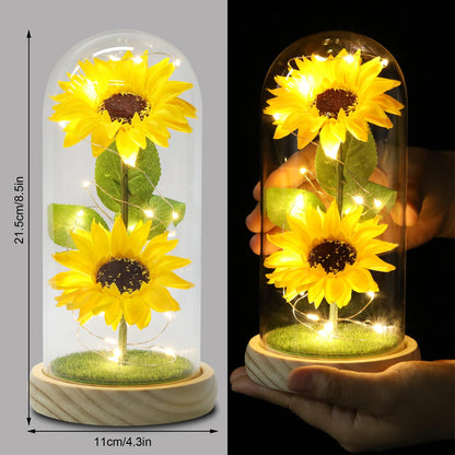 Mothers Day Gifts Sunflower Gifts for Women Mom Grandma, Enchanted LED Sunflower Lamp, Unique Artificial Flowers in Glass Dome, Present for Christmas,Birthday, Anniversary, Wedding,Mother's Day