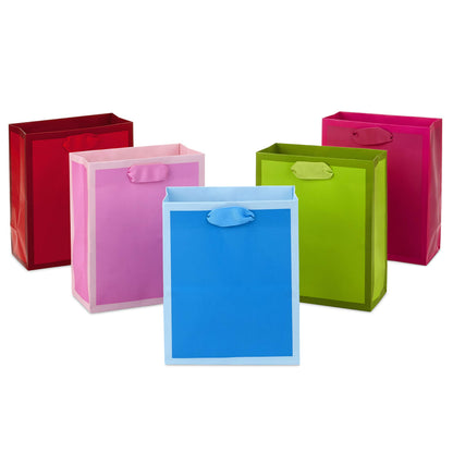 Hallmark 6" Small Solid Color Gift Bags - Pack of 5 in Red, Green, Blue, Light Pink, Hot Pink for Birthdays, Holidays, Parties or Any Occasion