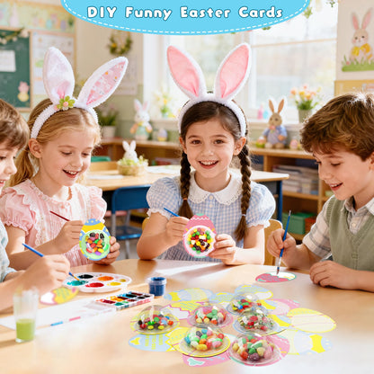 KJX 24 Pack Easter Cards for Kids Classroom,DIY Egg Design Easter Candy Cards with Plastic Domes, Easter Party Favors for School Holiday Celebrations Gifts and Craft Activities