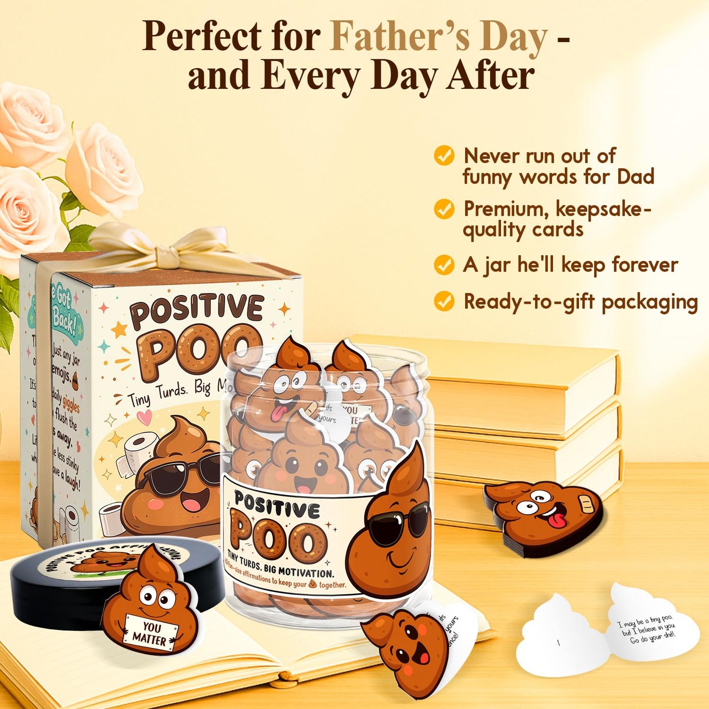 Funny Positive Poo Affirmation Cards Jar - Funny Fathers Day Gag Gift for Men, Brother, Teens, Coworkers, Best Friend - Poop Emoji Gifts - Poop Gifts - Emotional Support Poo