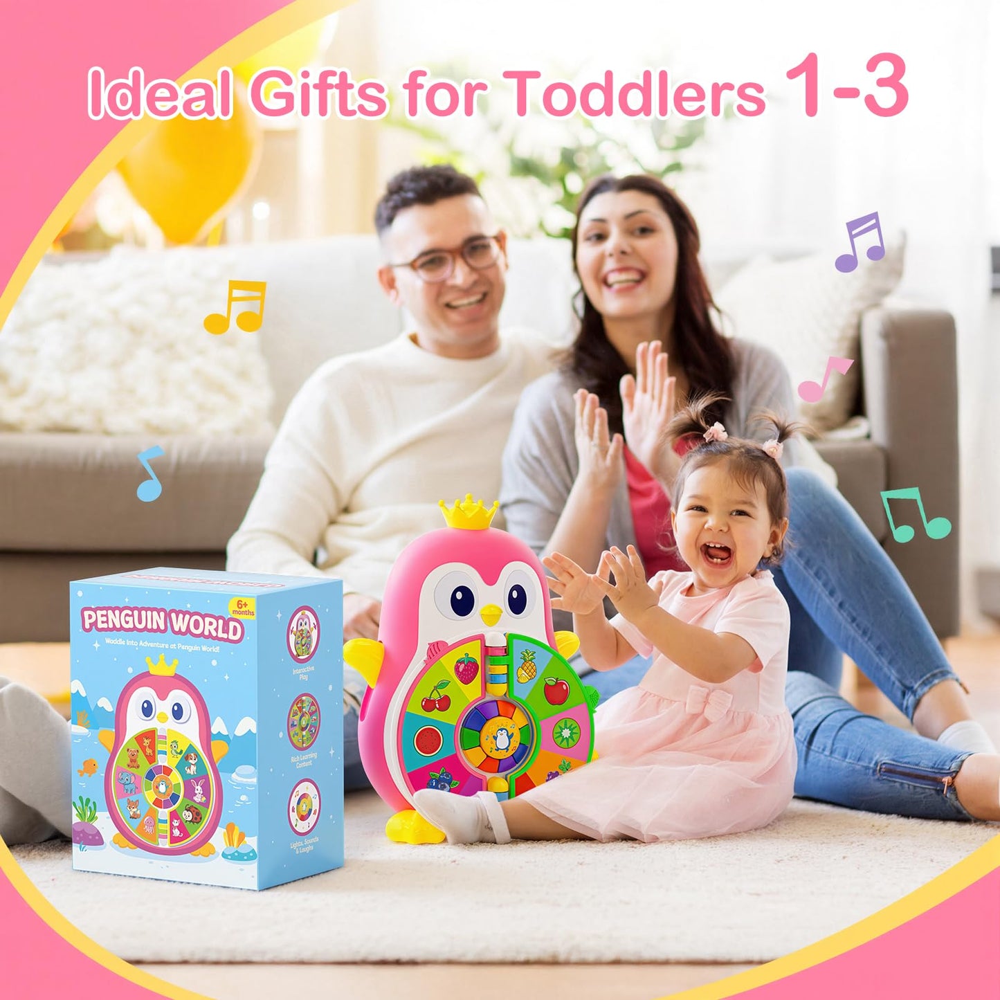 ToddlerCley Musical Penguin Toys for 1 Year Old Girl Gifts, Learning Educational Baby Toys for 1-3 Year with 5 Themes, Sound & Light, First Word Teaching 12-18 Months, 1st Birthday Girl Boy Gifts