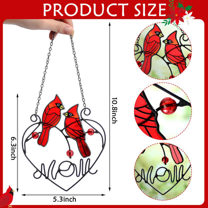 Pasimy Cardinal Gifts Mothers Day Red Cardinal Stained Glass Bird Suncatcher for Women Memorial Gifts for Loss of Loved One Sympathy Hanging Ornament with Metal Chain for Window Front Door Wall