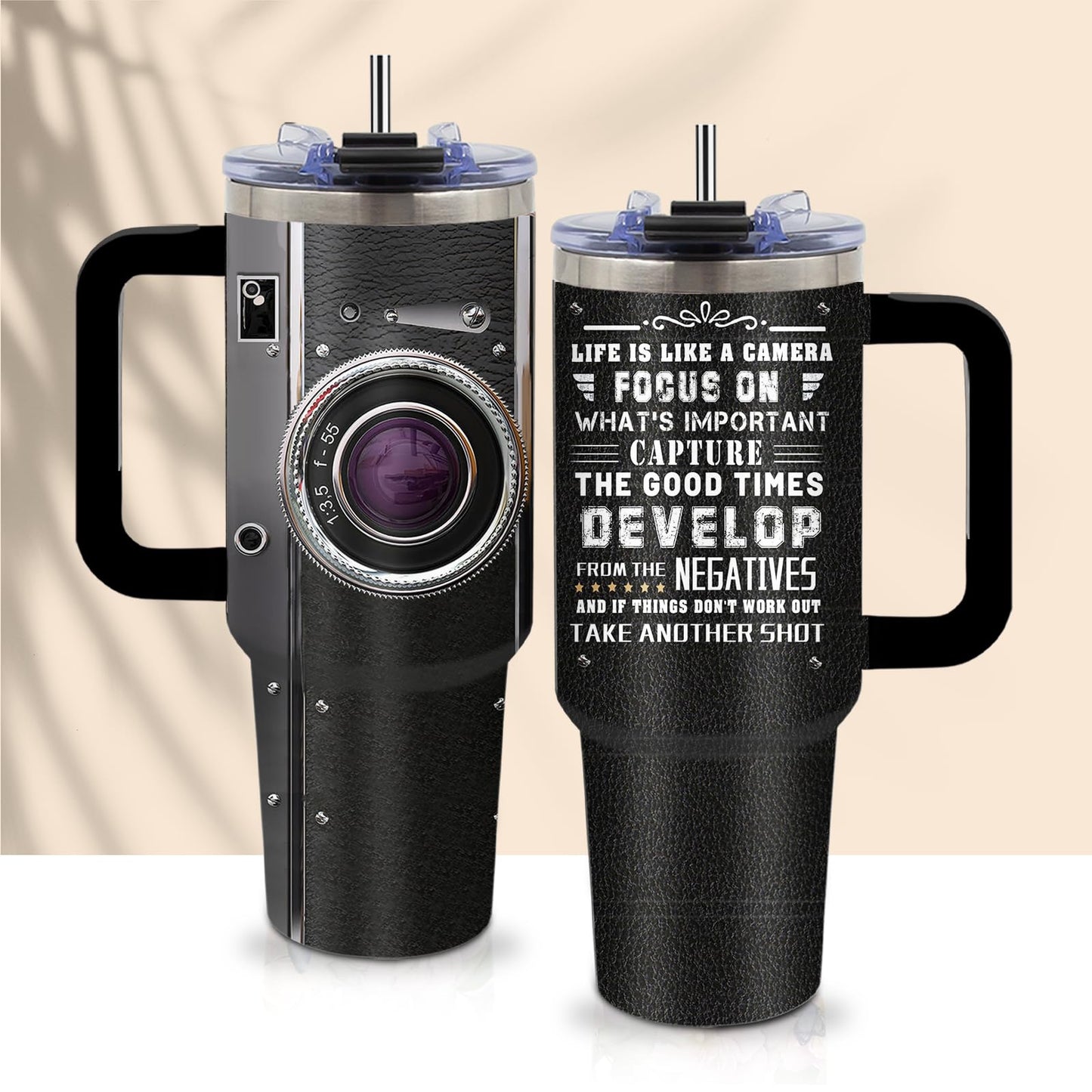 Photographer Gifts for Women Men Tumbler with Handle Straws 40oz Photography Lovers Camera Lens Coffee Cup Mugs, Cool Photographers Birthday Christmas Gift