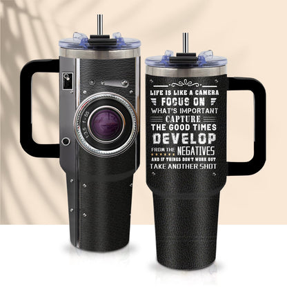 Photographer Gifts for Women Men Tumbler with Handle Straws 40oz Photography Lovers Camera Lens Coffee Cup Mugs, Cool Photographers Birthday Christmas Gift