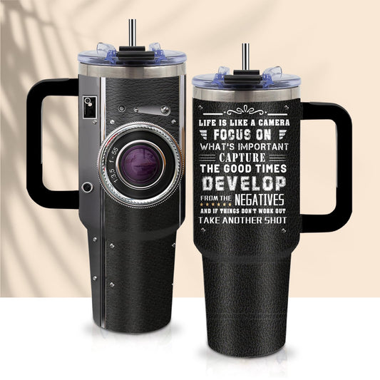 Photographer Gifts for Women Men Tumbler with Handle Straws 40oz Photography Lovers Camera Lens Coffee Cup Mugs, Cool Photographers Birthday Christmas Gift