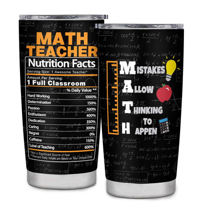 Math Teacher Tumbler - Appreciation & Birthday Gifts, 20oz Coffee Mug