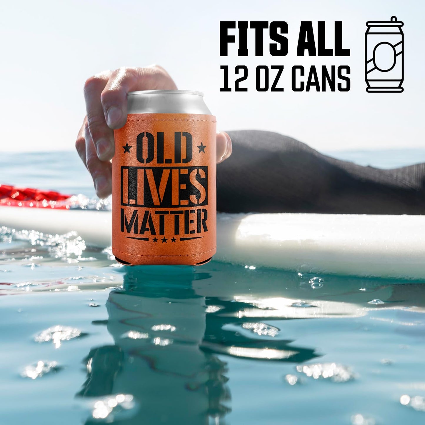 Gifts for Dad, Men, Him, Grandpa, Husband, Funny Birthday Gifts - Old Lives Matter Leather Can Cooler Sleeves Holder 12Oz - Dad Gifts, Men Birthday Gifts Ideas, Cooler for Dad