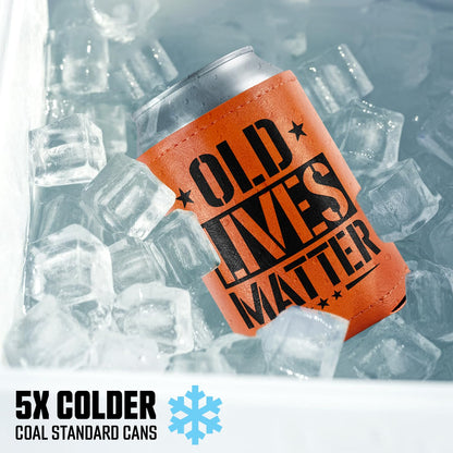 Gifts for Dad, Men, Him, Grandpa, Husband, Funny Birthday Gifts - Old Lives Matter Leather Can Cooler Sleeves Holder 12Oz - Dad Gifts, Men Birthday Gifts Ideas, Cooler for Dad