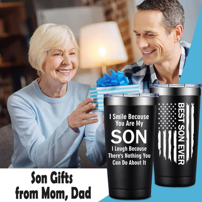 Grifarny Gifts for Son - Son Gifts from Mom, Dad - Christmas, Fathers Day, Birthday Gifts for Adult Sons - I Smile Because You are My Son Tumbler Cup 20 oz