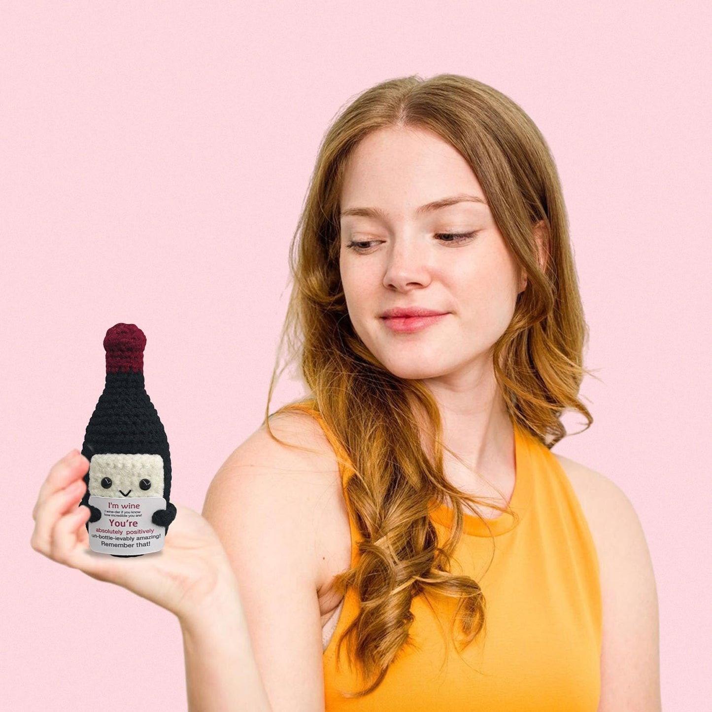 Funny Crochet Mini Wine Bottle,Emotional Support Redwine Gift for Women and Men,Handmade Wine Lover Gift for Birthday,Party,Housewarming,Cute Desk and Home Decor for Friends and Coworkers