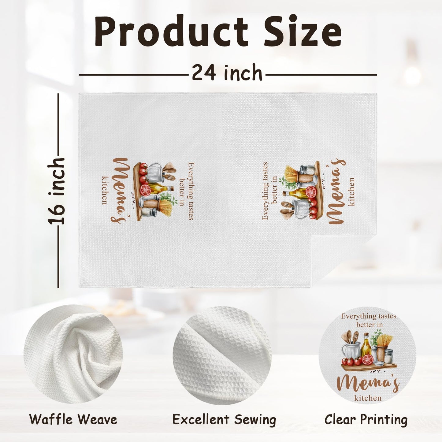 Mema Gifts Kitchen Towels, Grandma Gifts for Mothers Day Birthday, Everything Tastes Better in Mema's Kitchen Decorative Hand Dish Tea Towels, Housewarming New Home Gift for Grandma,16x24