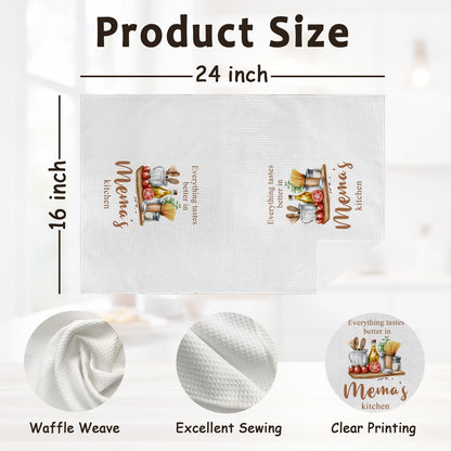 Mema Gifts Kitchen Towels, Grandma Gifts for Mothers Day Birthday, Everything Tastes Better in Mema's Kitchen Decorative Hand Dish Tea Towels, Housewarming New Home Gift for Grandma,16x24