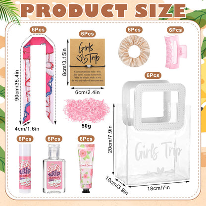 Leelosp 49 Pcs Girls Trip Favors 6 Sets 2026 Girls Weekend Gifts Handbag Lip Balm Hand Cream Hand Sanitizer Bracelet Scarves Hair Band and Hair Clips for Sisters Friends Bestie Bachelorette Party