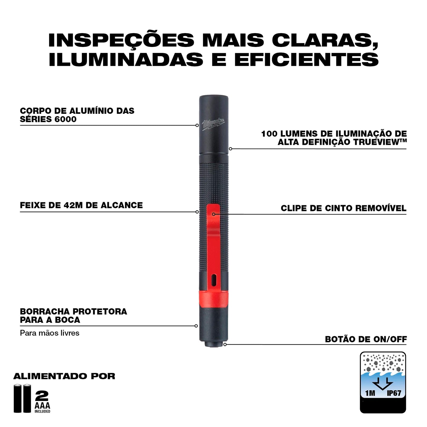 Milwaukee 2105 Aluminum 100-Lumen Pen Light with Clip