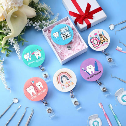 Hoteam 6 Pcs Dental Badge Reels Dental Assistant Week Gifts Teeth Retractable ID Badge Holders with Alligator Clip Healthcare Appreciation Gifts for Dentist Hygienist Doctor Nurse Graduation