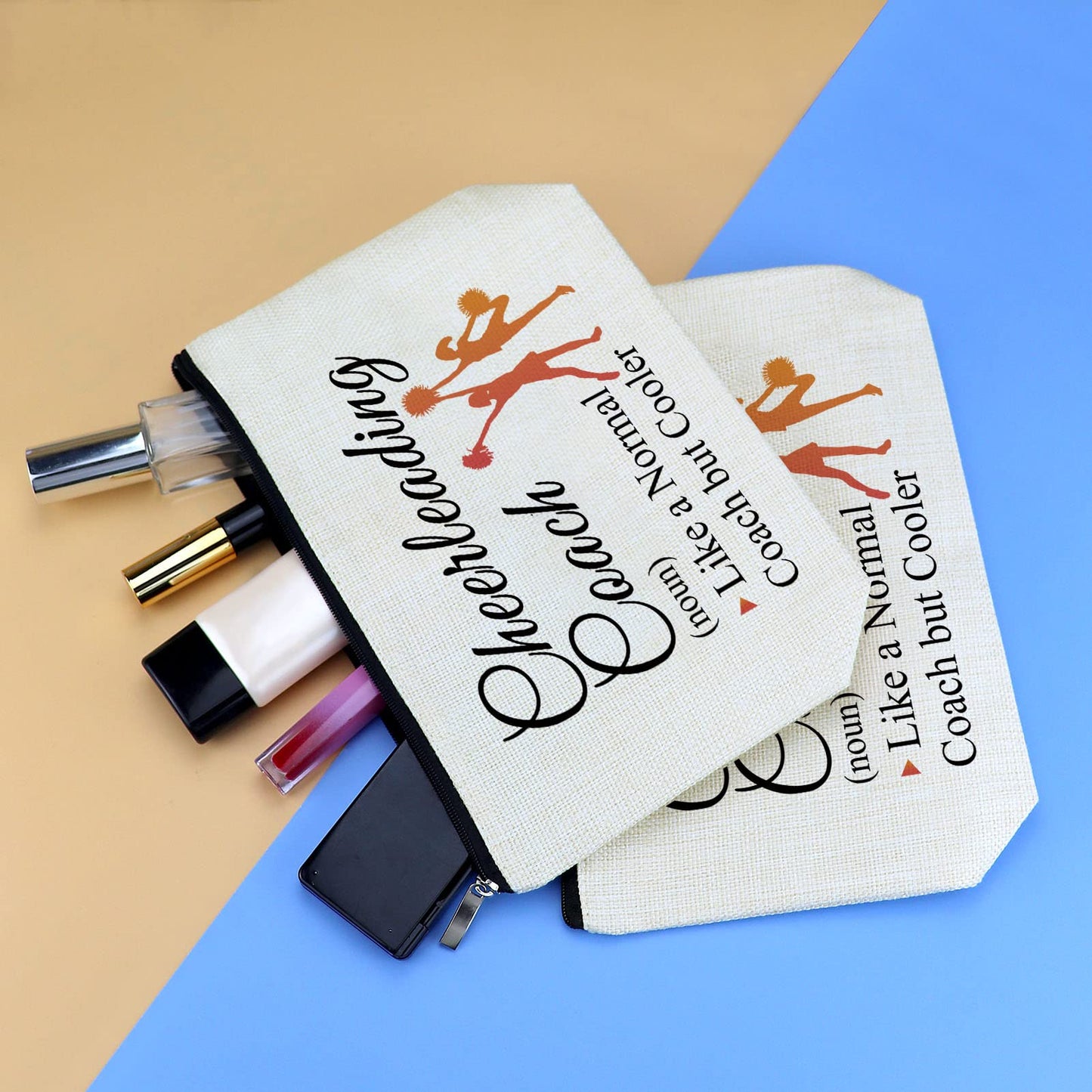2 Pcs Cheerleading Coach Gift Makeup Bag for Women Cheer Coach Mom Appreciation Gifts Cheerleader Mother's Day Birthday Gift for Cheer Mom Coaches Thank You Gifts Cosmetic Bag Travel Toiletry Bags