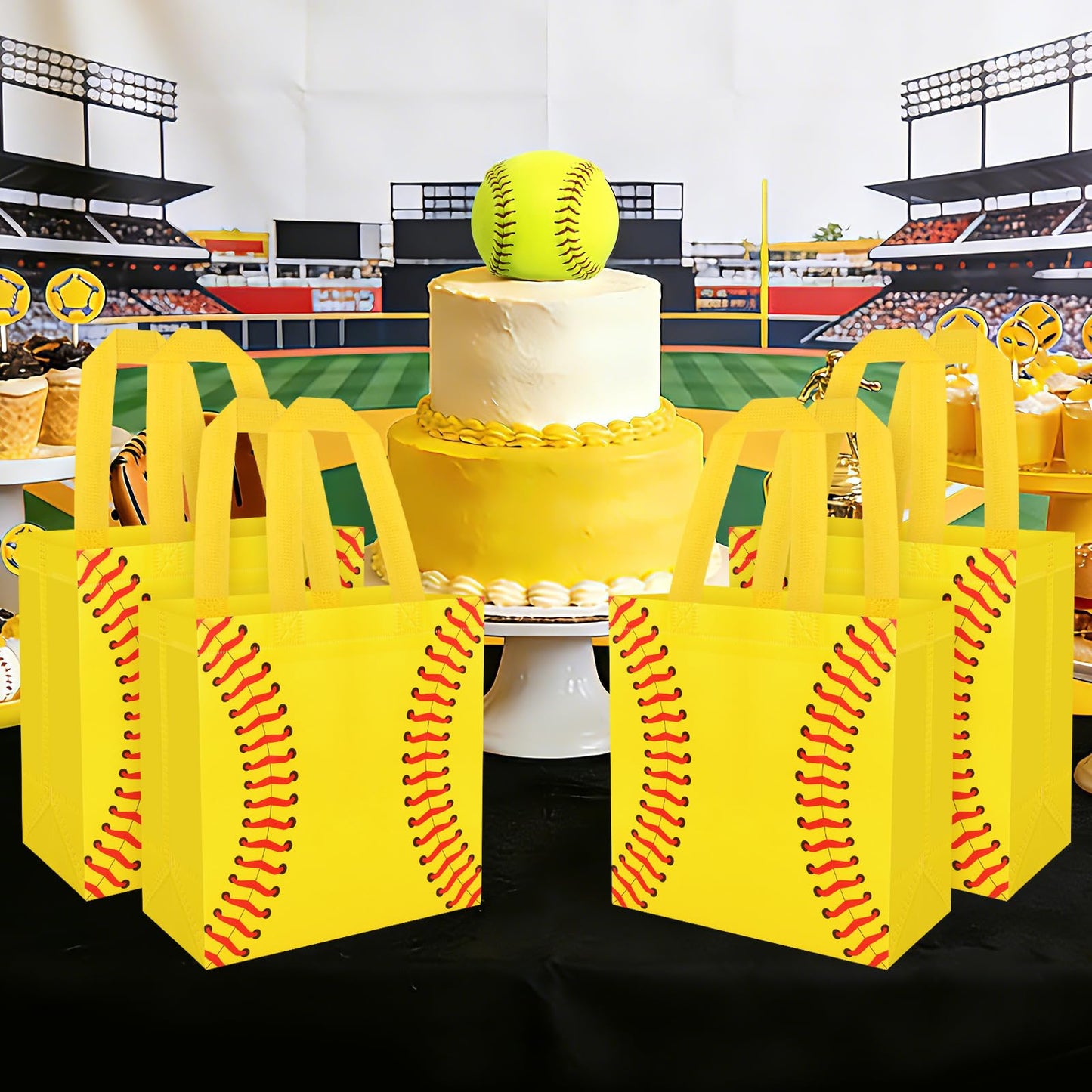 Hxezoc 12 Pieces Softball Gift Bags with Handle, Reusable Non Woven Treat Goodie Bag Sport Favor Bags For Softball Theme Birthday Party Decoration Supplies