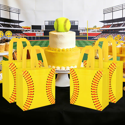 Hxezoc 12 Pieces Softball Gift Bags with Handle, Reusable Non Woven Treat Goodie Bag Sport Favor Bags For Softball Theme Birthday Party Decoration Supplies