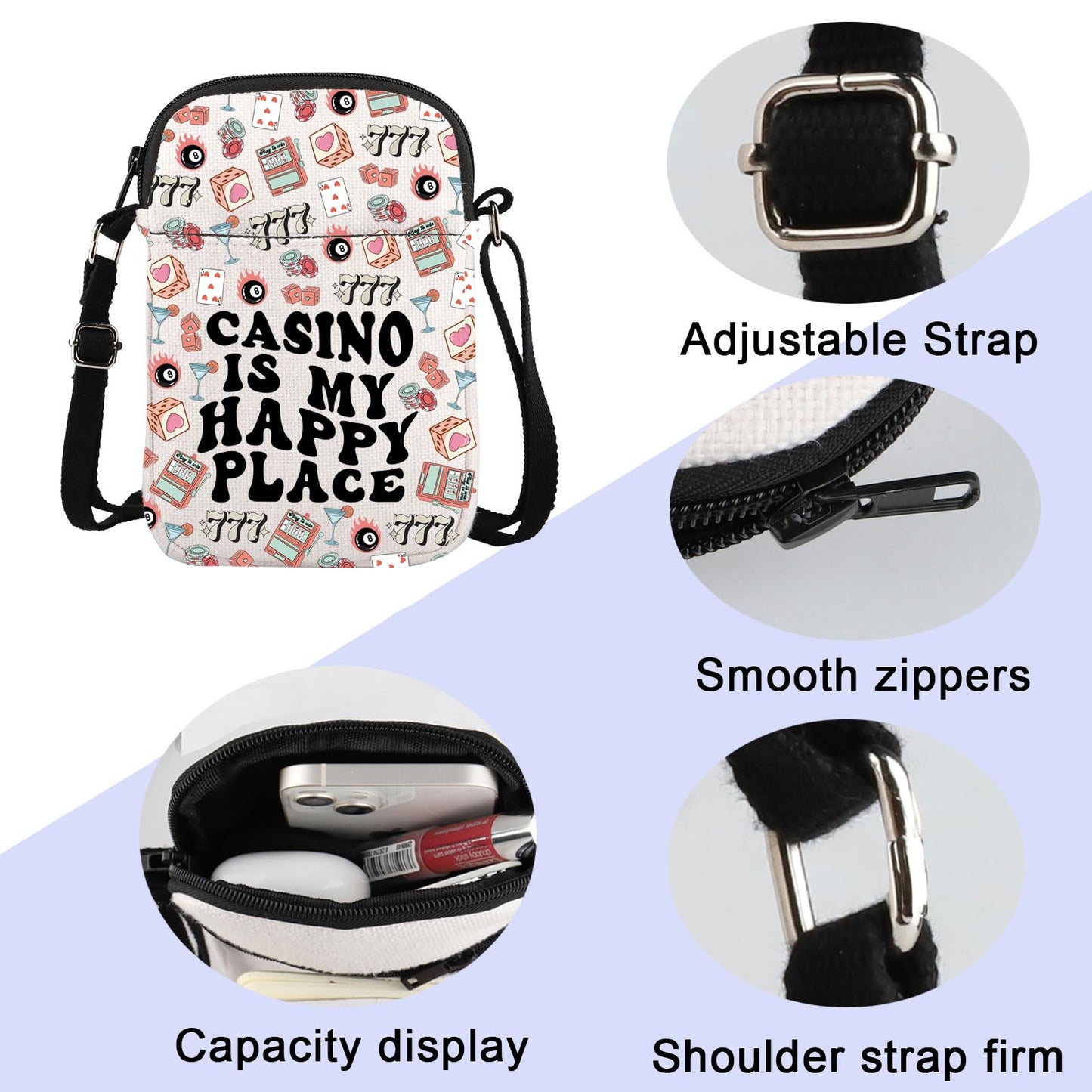 ENSIANTH Casino Player Crossbody Bag Casino Gambler Gift Poker Player Messenger Bag Gambling Lover-777 Slot Machine Gift