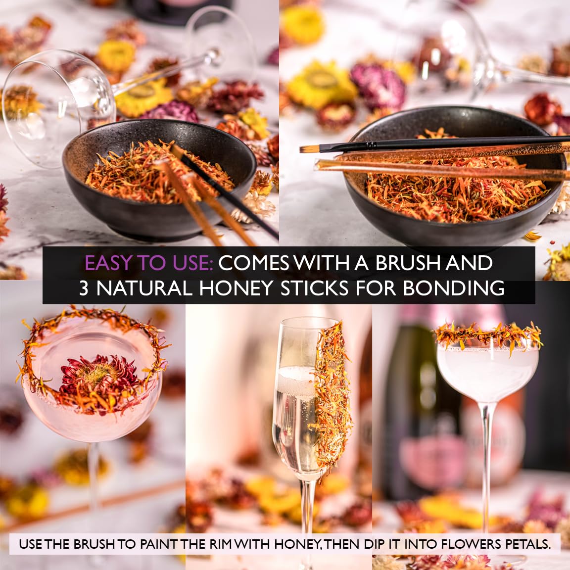 MILLIN Cocktail Garnish Gift Set – Edible Flowers & Dehydrated Fruits | Premium Bar Accessories | Unique Gift for Her | Holiday gifting