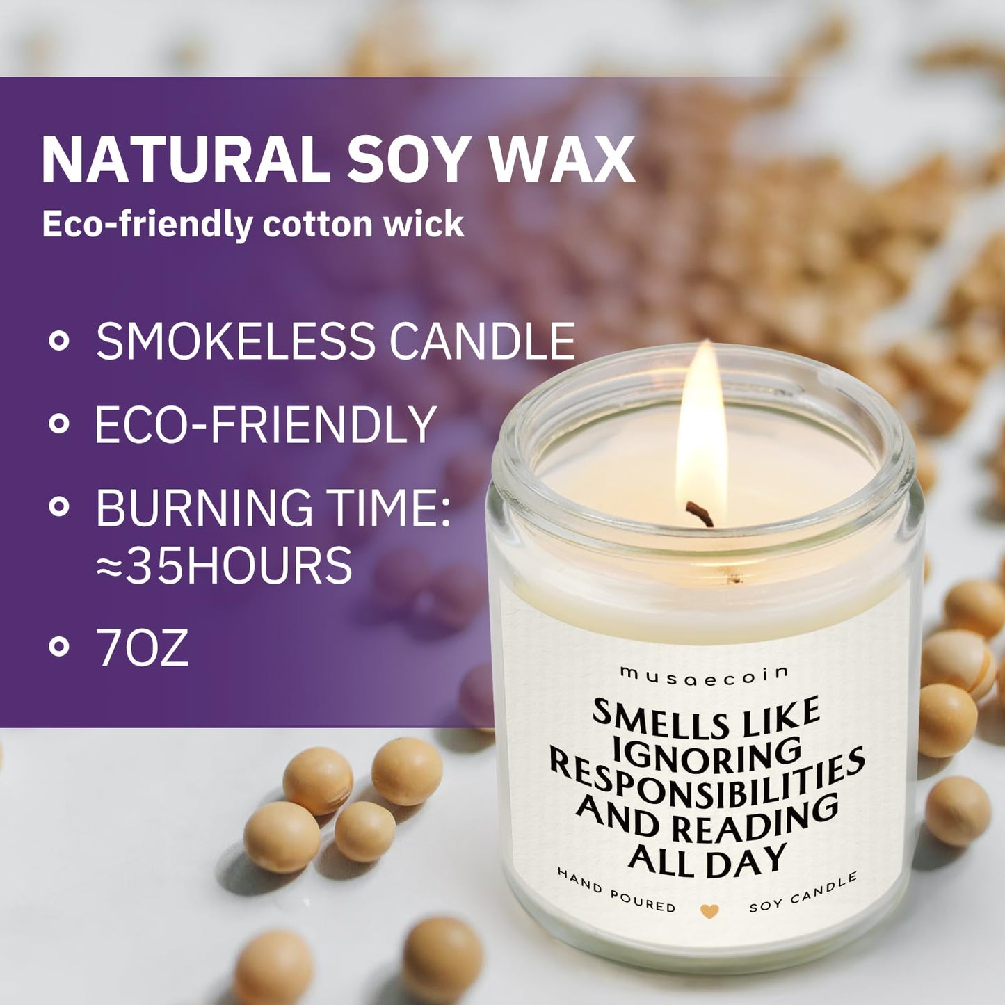 Book Lovers Gifts, Funny Gifts for Book Lovers, Birthday Bookish Presents for Readers Librarian Bookworm - Handmade Lavender Candle 7oz
