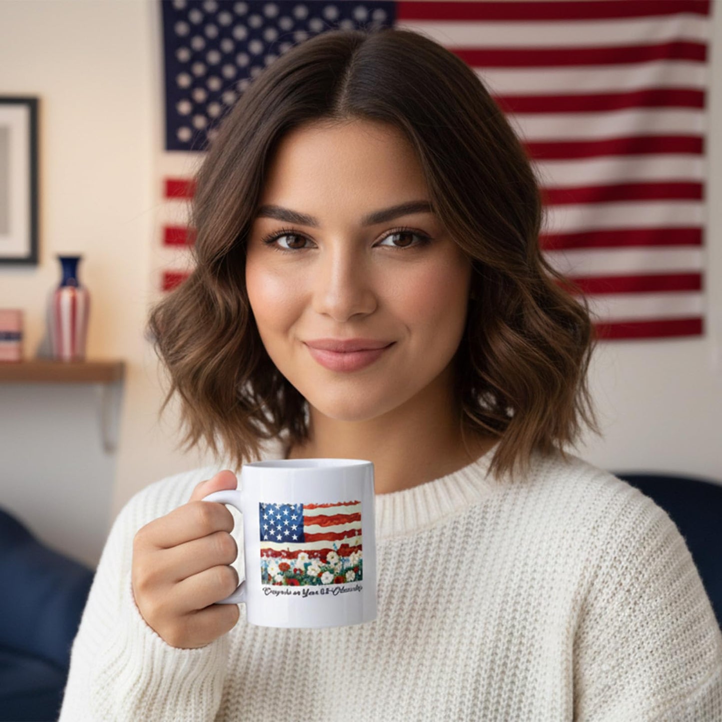 US Citizenship Gift Ideas, 2026 American Flag Flower Coffee Mug for New Citizen, Personalized Citizenship Cup Commemorative Gift for Men and Women, Ceramic