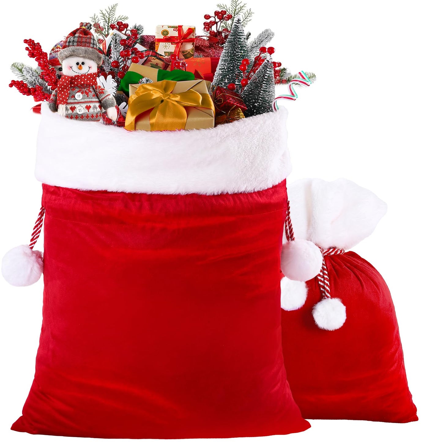DIYDEC 2pcs Christmas Velvet Santa Bags with Drawstring Christmas Red Santa Gift Bags Large Gift Sack for Xmas Present Party Supply Costume Holiday Wrapping