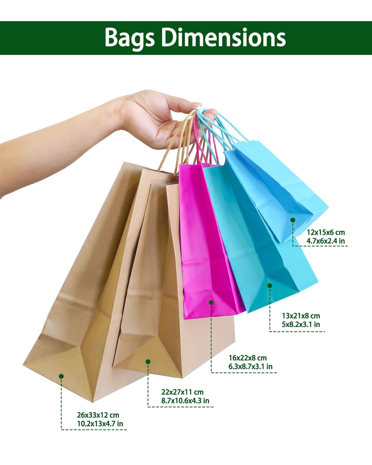 AZOWA Bronzing Silver Gift Bags Small Kraft Paper Bags with Handles (6.3 x 3.1 x 8.7 in, Silver, 12 Pcs)