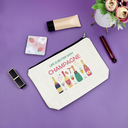 Sazuwu Champagne Lover Gift Makeup Bag Wine Trip Gifts Housewarming Drinking Themed Gifts for Champagne Lovers Best Friends Cosmetic Bag Birthday Christmas Gift for Women Wife Zipper Pouch