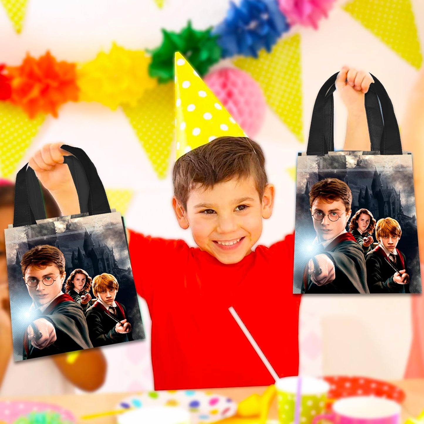 Harry Potter Party Favor Bags Set – 24 Pack 8" Hogwarts Goodie Bags for Kids Bulk Reusable Mini Totes | Harry Potter Birthday Party Supplies