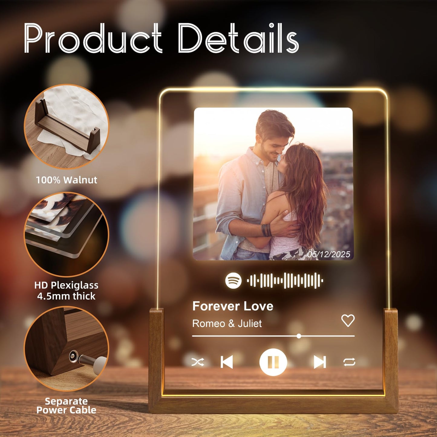 LUCKOR Personalized Valentines Gifts for Him Her Women Men, Custom Anniversary Spotify Plaque Gift for Boyfriend Girlfriend Couple, Customized Picture Frame Birthday Gifts for Wife Husband