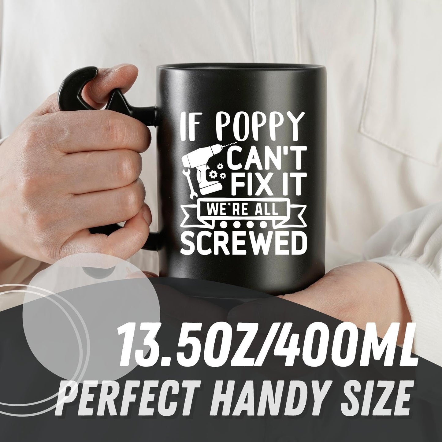 Onebttl Poppy Gifts for Fathers Day, Christmas, Coffee Mug with Wrench Handle, 13.5oz/400ml Funny Mug for Grandpa