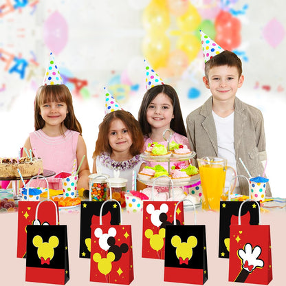 OU RUI 12Pcs Mouse Birthday Party Gift Bag Kids Birthday Candy Snack Carry Paper Bags Cartoon Mouse Theme Party Decoration Supplies