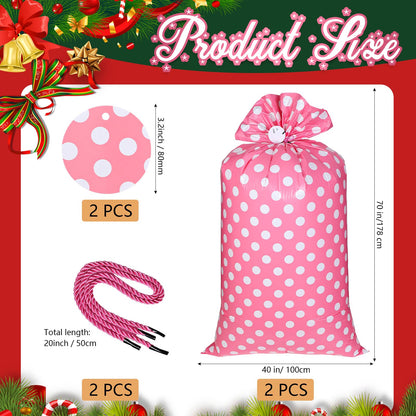 Sabary 2 Pcs 70 x 40 Inch Bike Gift Bag Giant Jumbo Birthday Gift Bag for Huge Gifts Extra Large Plastic Gifts Bags for Christmas Bicycle Baby Shower Wrapping Supplies(Dot,Pink White)