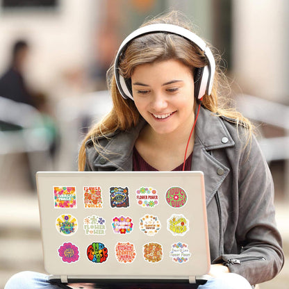 61PCS Flower Power Hippie Cute Cartoon Peace Love Waterproof Vinyl Stickers for Adults for Water Bottles Laptop Suitcase for Birthday Party Supplies Halloween Decoration Favors
