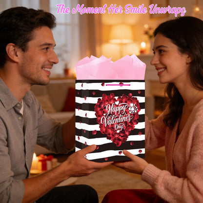 GMEMNOV Happy Valentines Day Gift Bag - 13" Large Valentines Bag with Tissue Paper & Handles, Valentine's Gift Bags for Her Him, Girlfriend Boyfriend, Wife Husband, Women Men Party & Celebrations