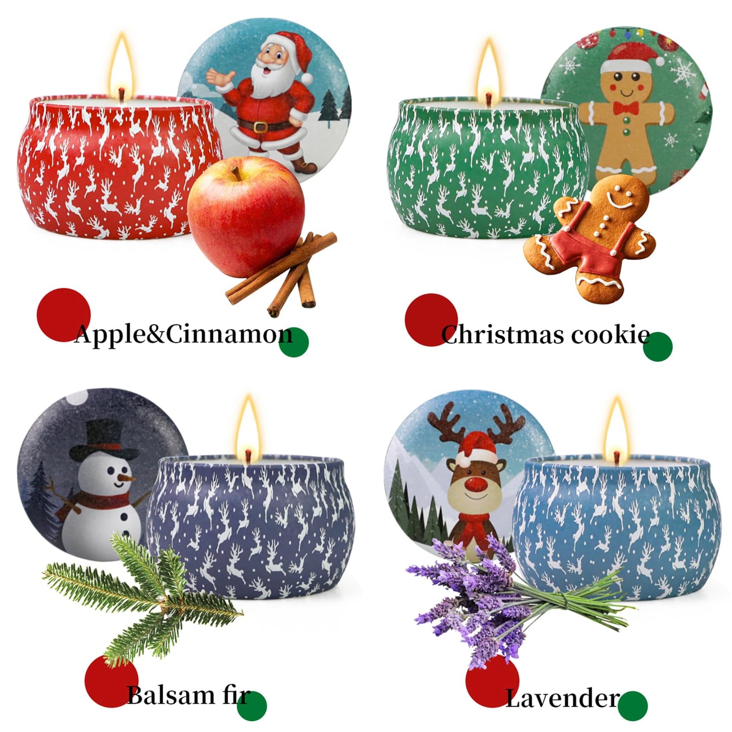 Christmas Candles Gifts for Women, 4 Pack Scented Candles Set,120 Hour Long Lasting Natural Soy Wax Aromatherapy Candle for Meditation, Yoga, Relaxation, SPA, Ideal Gifts for Women