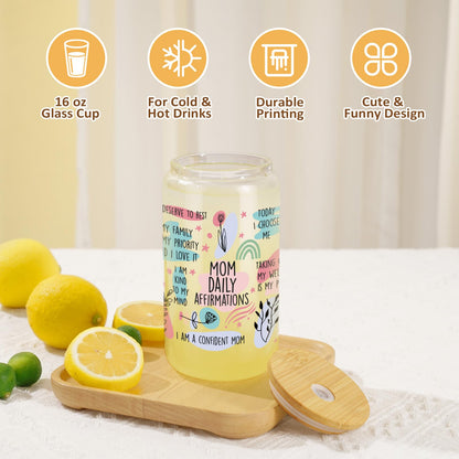 LEADO Mama Daily Affirmations Cup, Boy Mom Gifts - Funny Birthday, Inspirational, Mothers Day Gifts for Boy Mom, Mother, Girl Mama - Mommy Tumbler, 16 oz Iced Coffee Cup with Lid and Straw